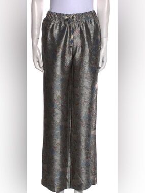 Zadig & Voltaire Tonal Jacquard Wide-Leg Pants in Gray and Blue Accents